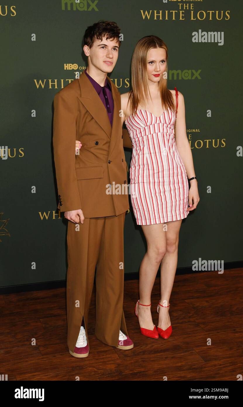 LOS ANGELES, CALIFORNIA FEBRUARY 10 (LR) Sam Nivola and Iris Apatow