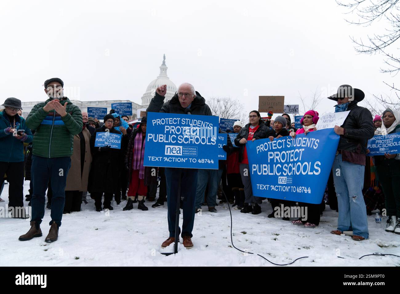 Sen. Bernie Sanders, I-Vt., speaks during a rally against the policies ...