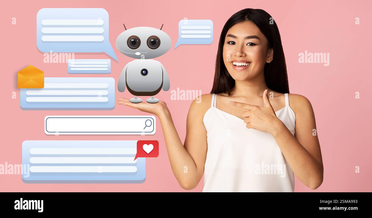 Engaging interaction with virtual assistant technology in modern communication Stock Photo