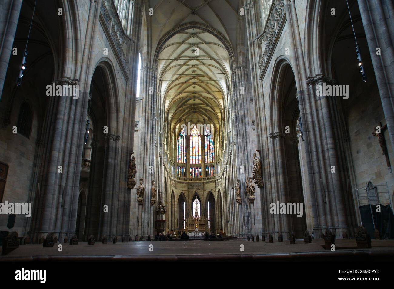 St. Vitus Cathedral interior, Czech Republic. Gothic architecture with ...