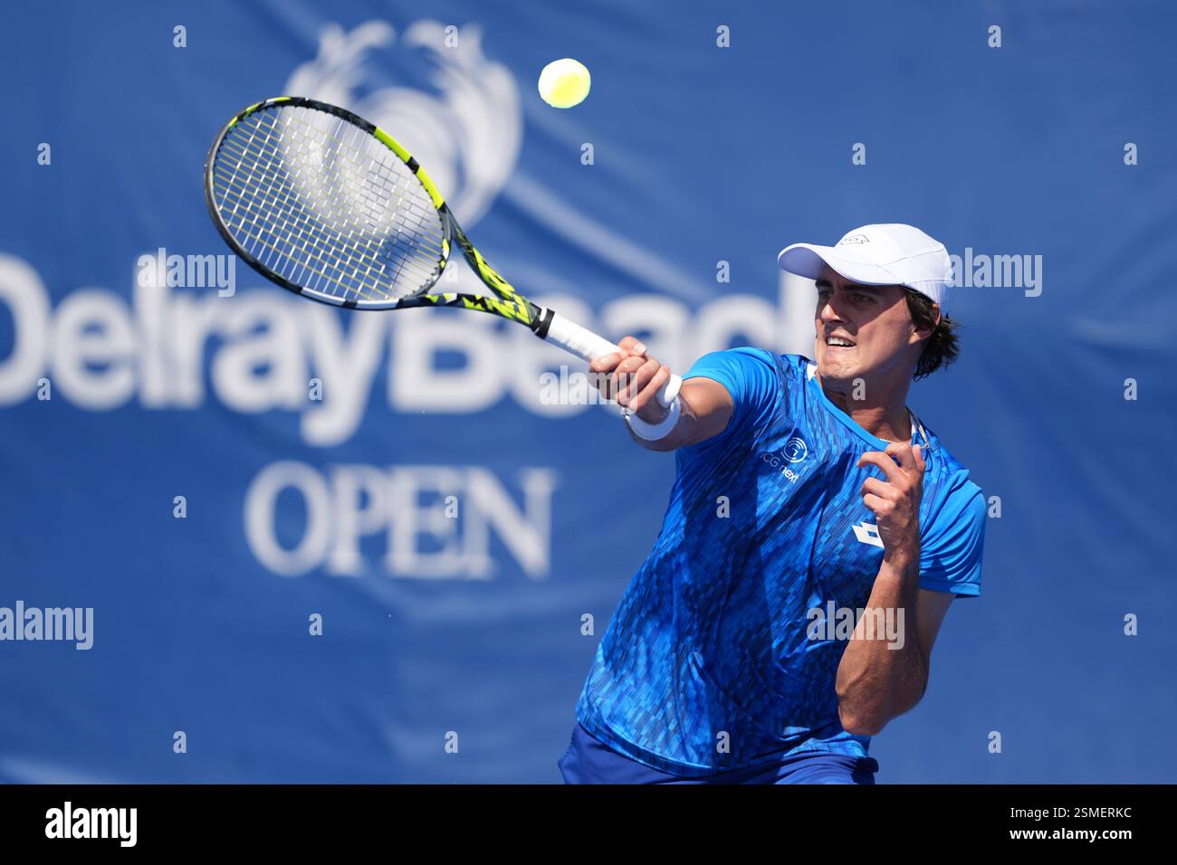 February, 12- Delray Beach, FL: Adam Walton(AUS) in action here during the 2025 Delray Beach Open held at the Delray Beach Tennis Center in Delray Beach Florida. Credit: Andrew Patron/Big Shots Photo/MediaPunch Stock Photo