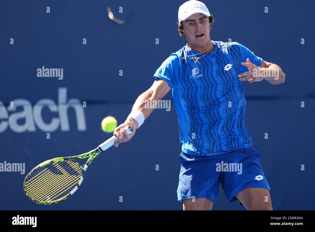 February, 12- Delray Beach, FL: Adam Walton(AUS) in action here during the 2025 Delray Beach Open held at the Delray Beach Tennis Center in Delray Beach Florida. Credit: Andrew Patron/Big Shots Photo/MediaPunch Stock Photo