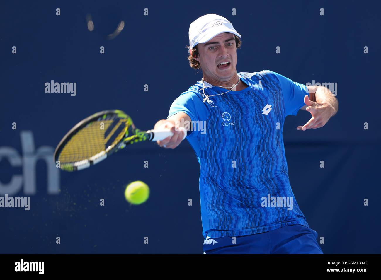 February, 12- Delray Beach, FL: Adam Walton(AUS) in action here during the 2025 Delray Beach Open held at the Delray Beach Tennis Center in Delray Beach Florida. Credit: Andrew Patron/Big Shots Photo/MediaPunch Stock Photo