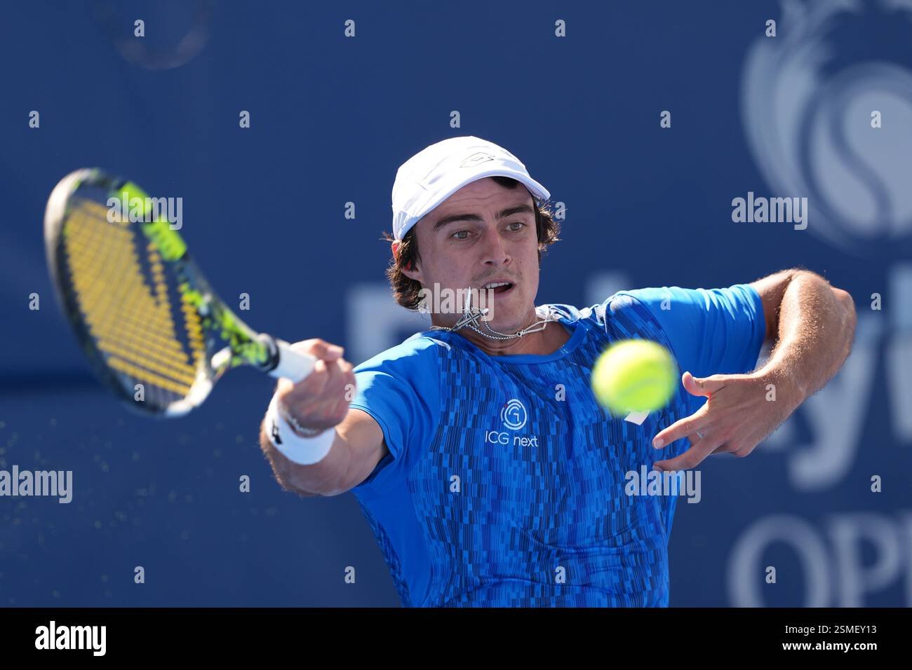 February, 12- Delray Beach, FL: Adam Walton(AUS) in action here during the 2025 Delray Beach Open held at the Delray Beach Tennis Center in Delray Beach Florida. Credit: Andrew Patron/Big Shots Photo/MediaPunch Stock Photo