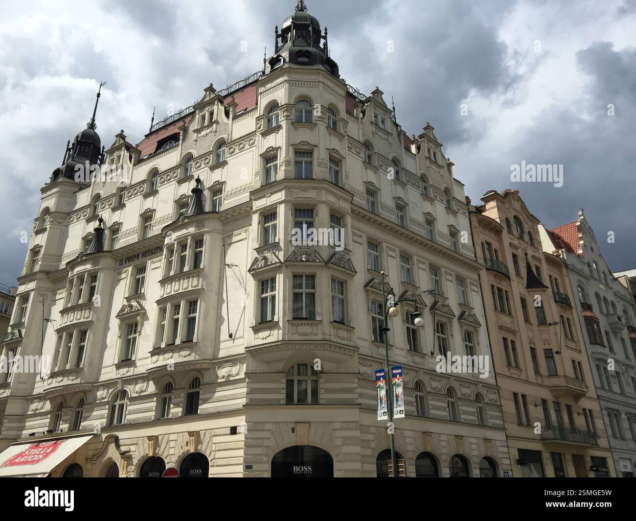 Building. Architectural details on a building in Prague, Czech Republic ...