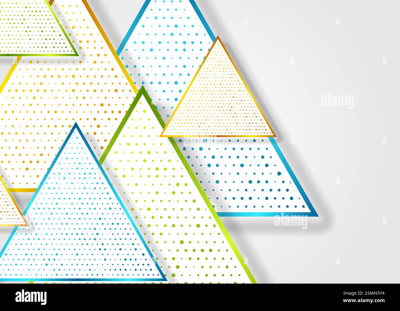 Colorful triangles with small dots abstract tech background. Vector geometric design Stock Vector