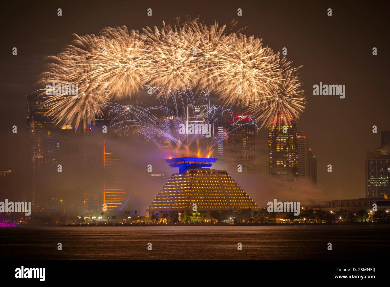 Fireworks at Qatar international Food festival 2025. QIFF 2025 Stock ...