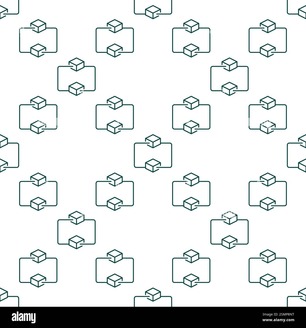 Blockchain Technology linear vector concept seamless pattern. Two connected blocks background Stock Vector
