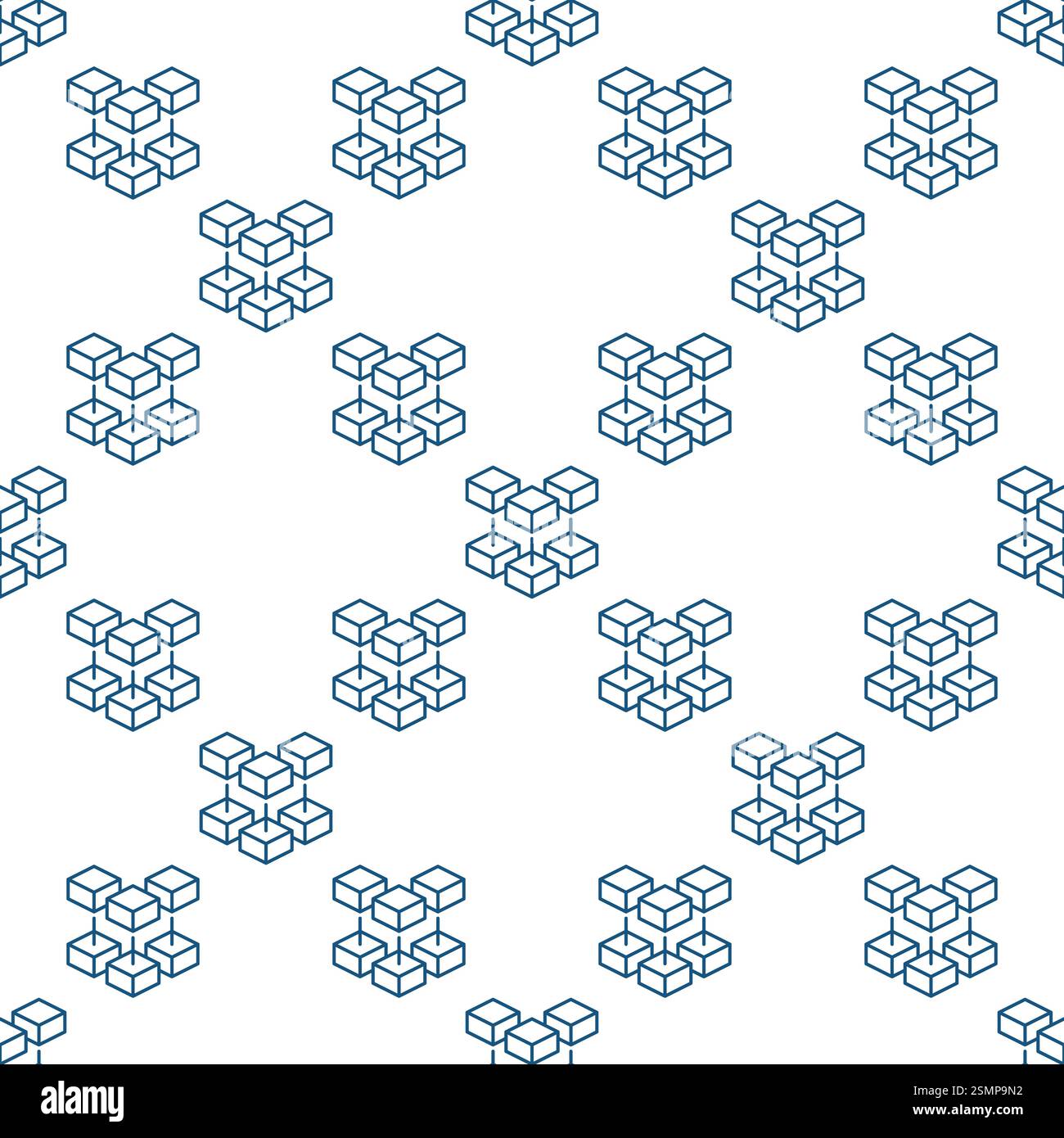 Blockchain outline vector concept minimal seamless pattern - Block Chain Technology background Stock Vector