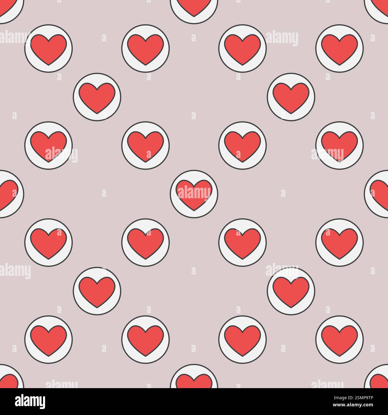 Circle with Hearts Card Suit vector concept colored seamless pattern or background Stock Vector