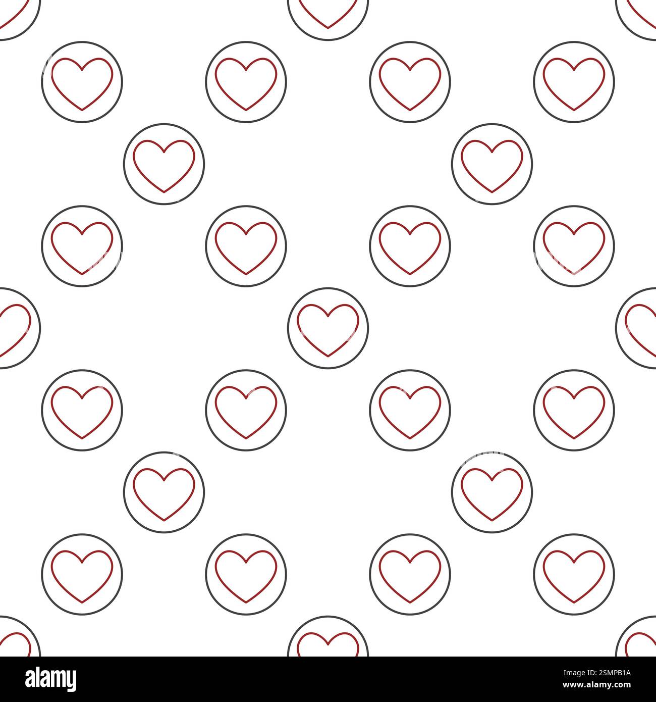 Circle with Hearts Playing Card Suit vector concept outline seamless pattern or background Stock Vector