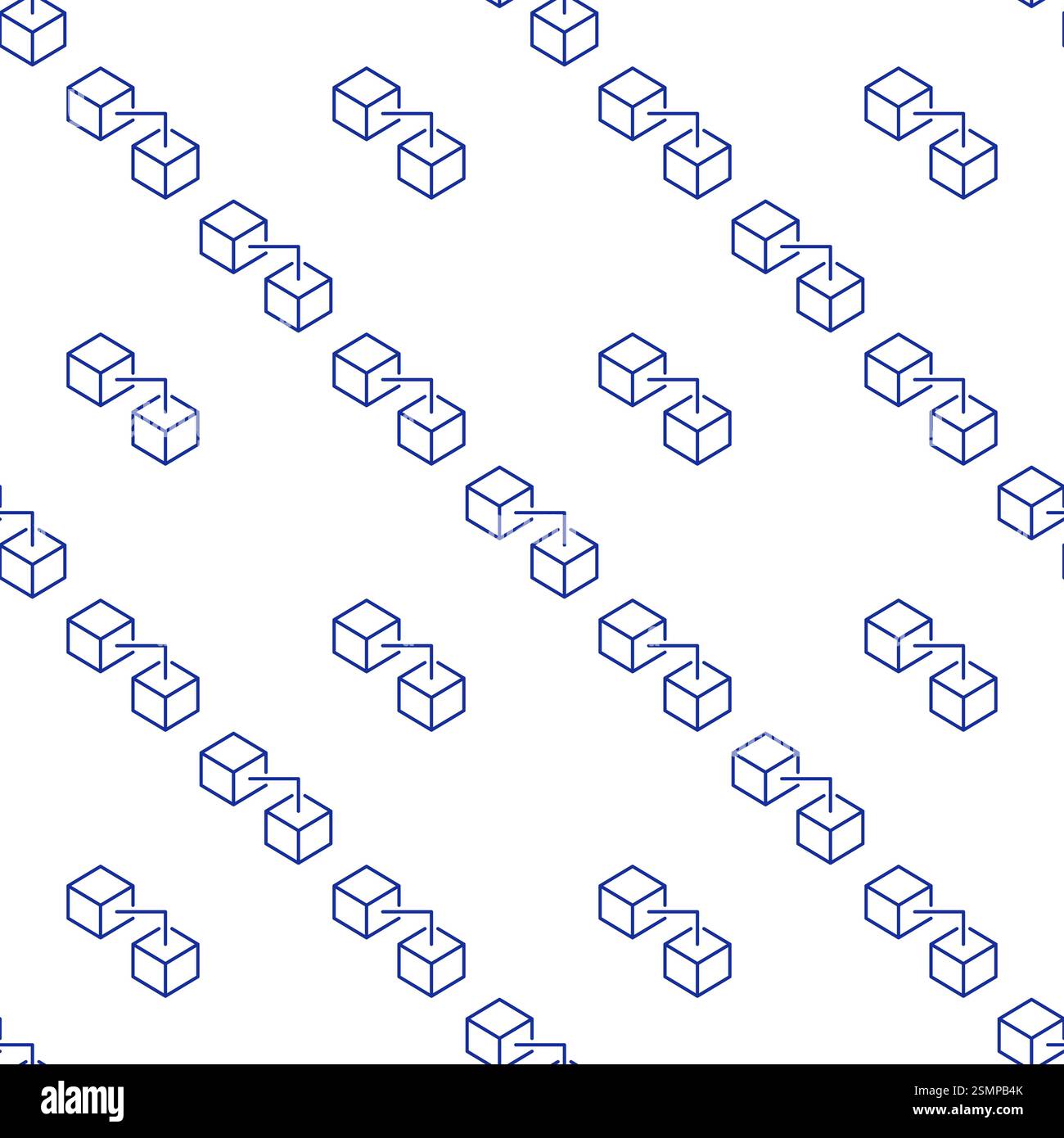 Two Connected Blocks - Blockchain Technology linear vector concept seamless pattern or background Stock Vector