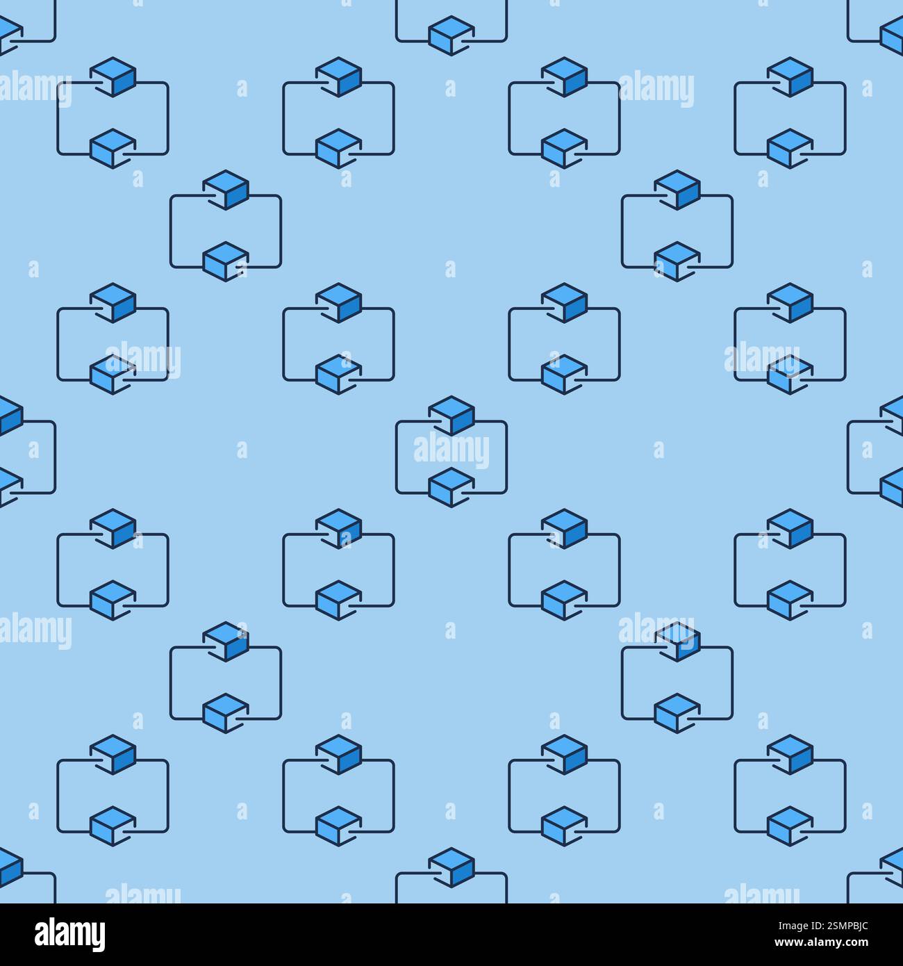 Blockchain Technology vector concept blue seamless pattern - Two connected Blocks Cryptocurrency modern background Stock Vector