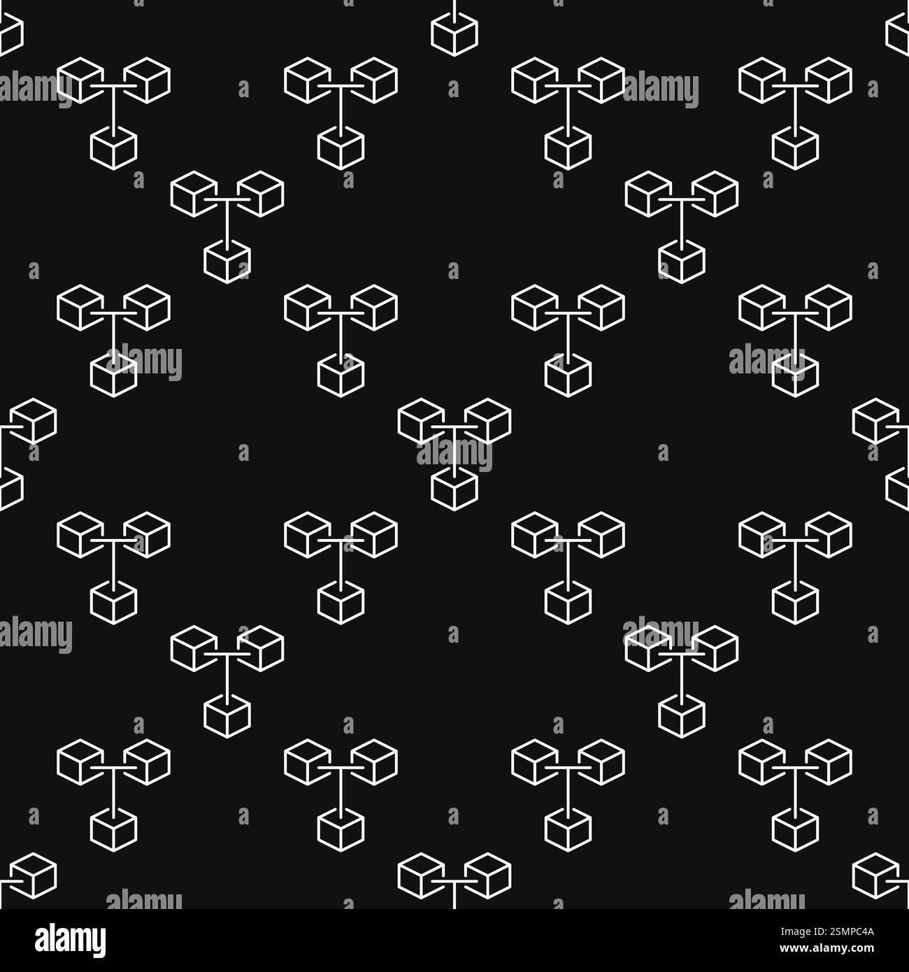 Blockchain outline vector concept seamless pattern. 3 Connected Blocks - Block-chain Technology background Stock Vector