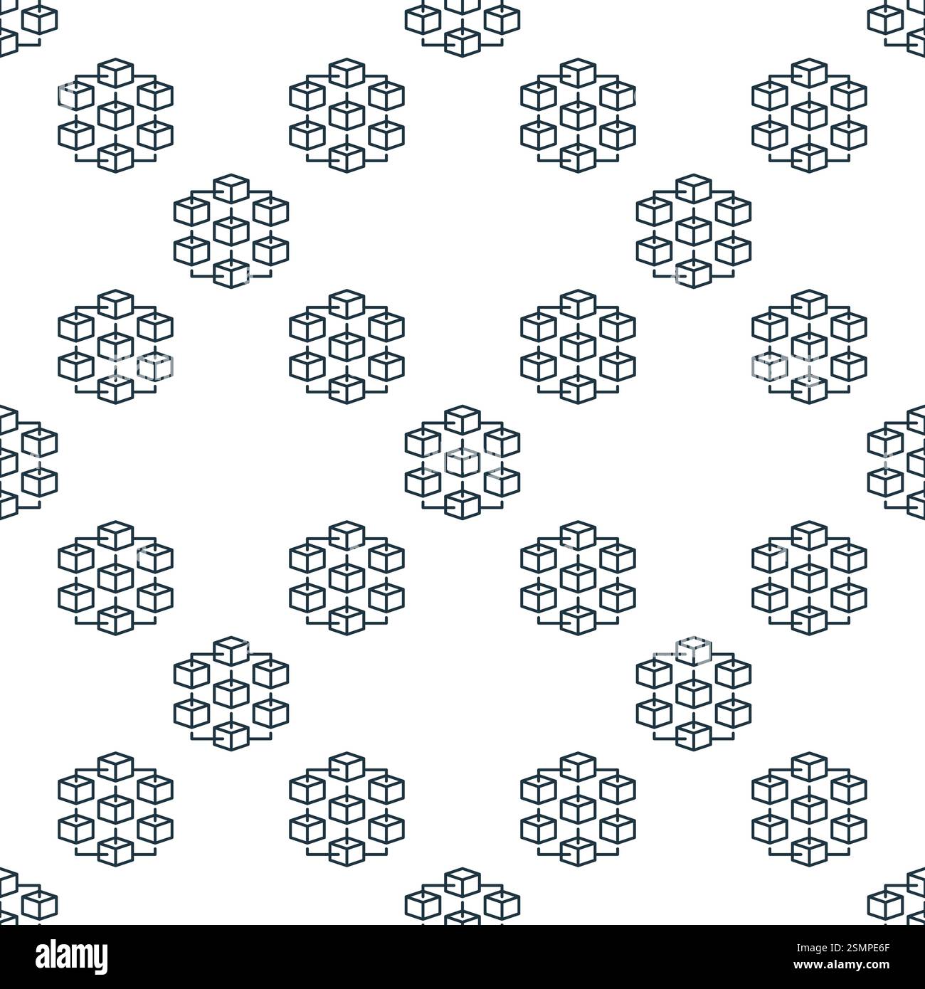 Blockchain outline vector seamless pattern. Block Chain Technology concept simple line background Stock Vector