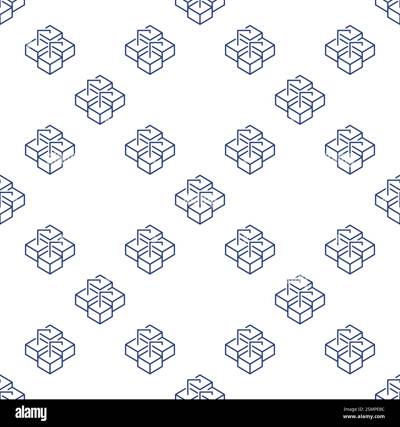 Blockchain Technology linear vector Cube Network Structure concept seamless pattern Stock Vector