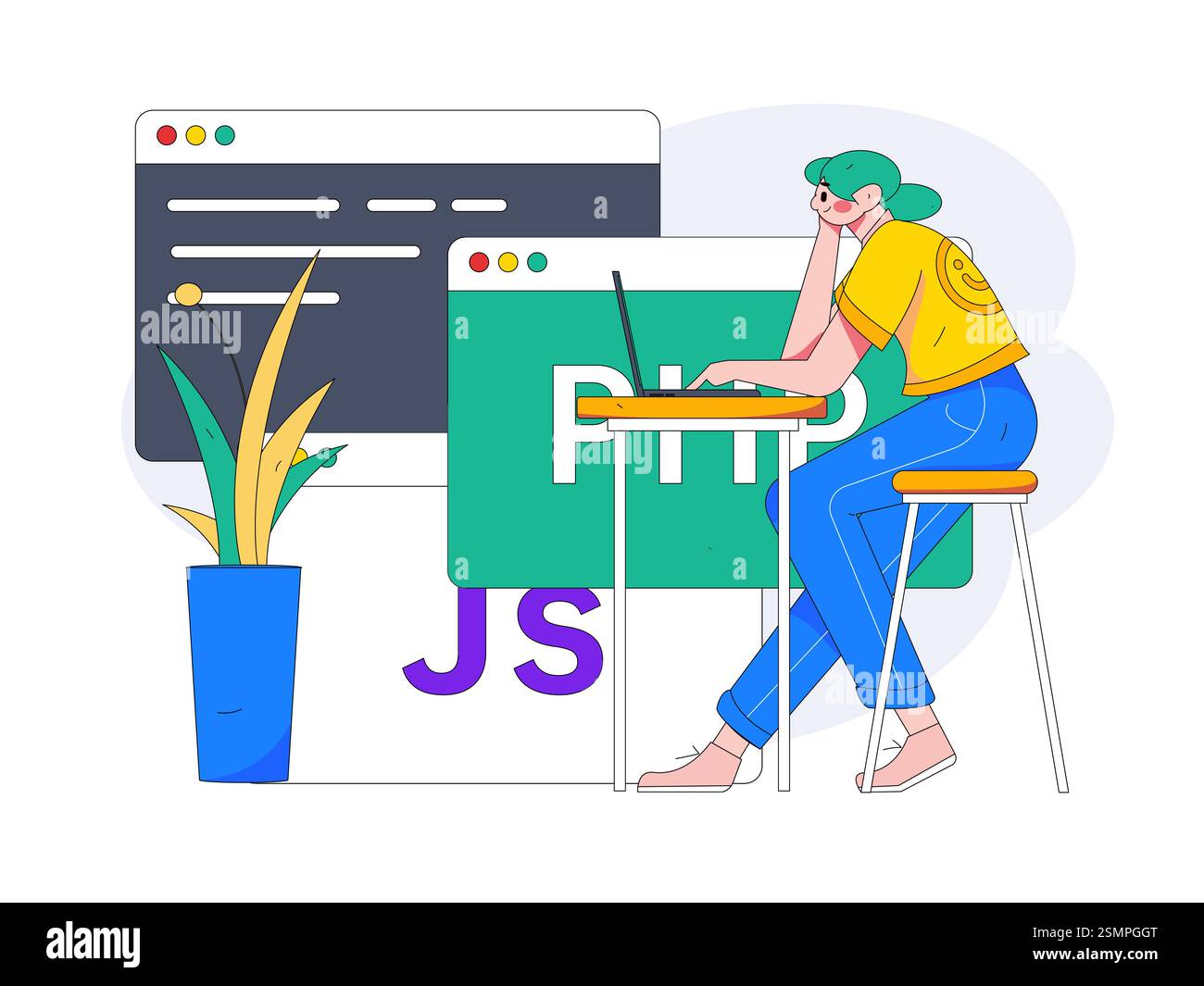 Programming teaching development flat character vector concept ...
