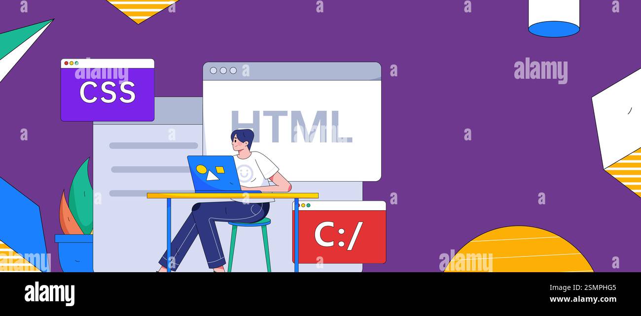Programming teaching development flat character vector concept ...