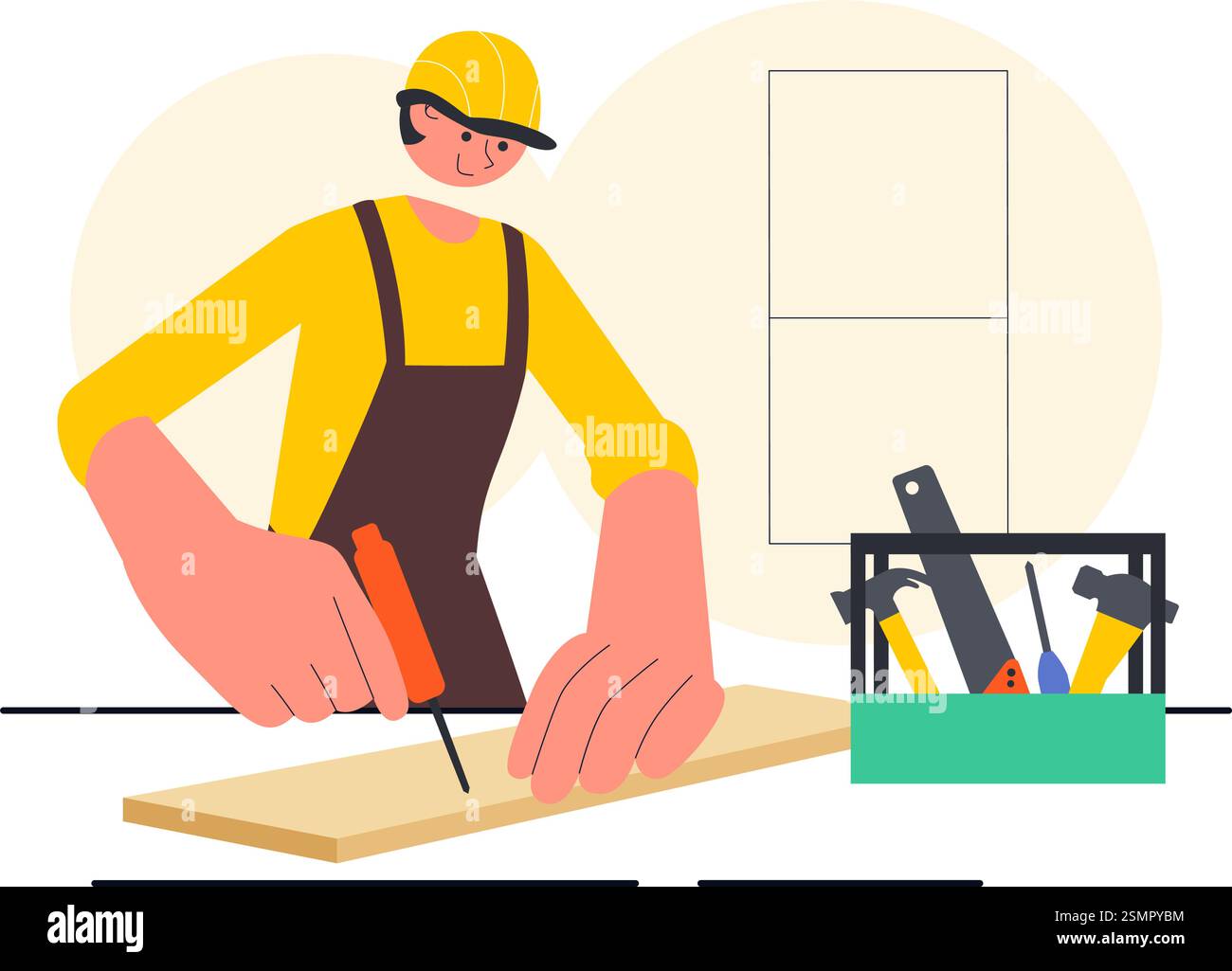 Carpentry Workshop Vector Illustration featuring Woodworking DIY, Wood ...
