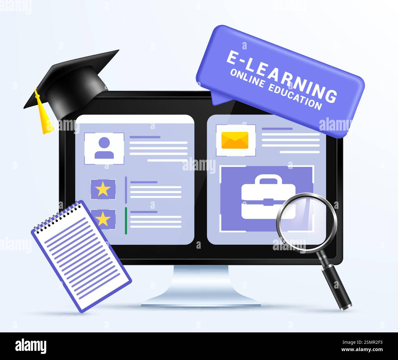 E-learning text vector design. Electronic technology element for social distance online class. Vector illustration education online learning. Stock Vector