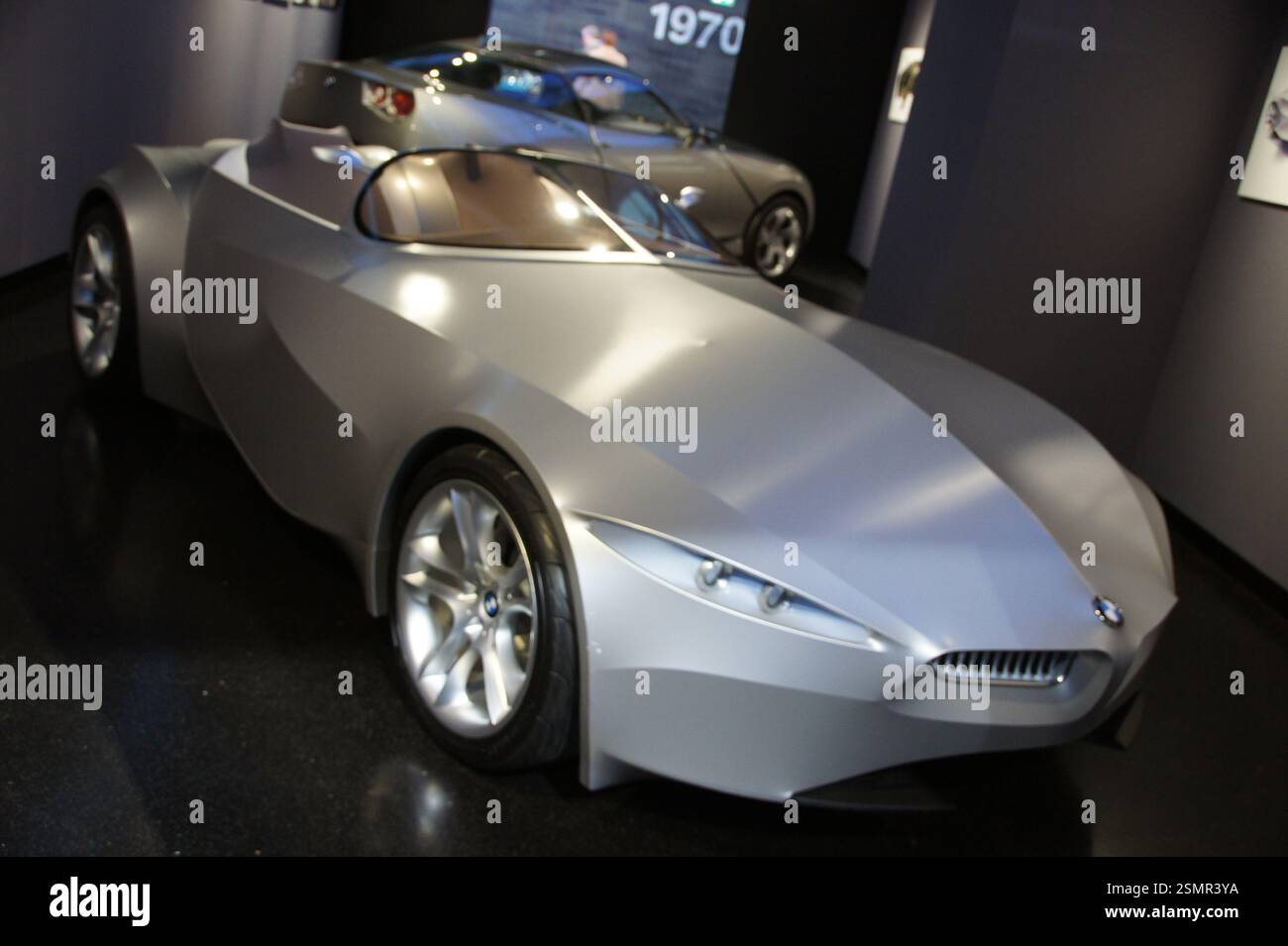 Germany, Munich. Silver futuristic BMW Gina concept car is displayed on ...