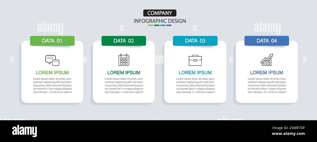 4 data infographics square layout template. Illustration business abstract background. Stock Vector