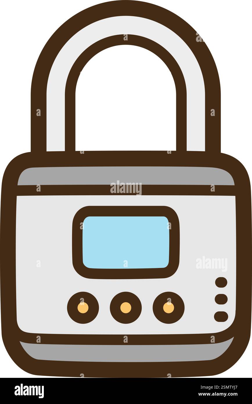 Smart padlock vector doodle illustration and graphic. Part of smart appliances category. Stock Vector