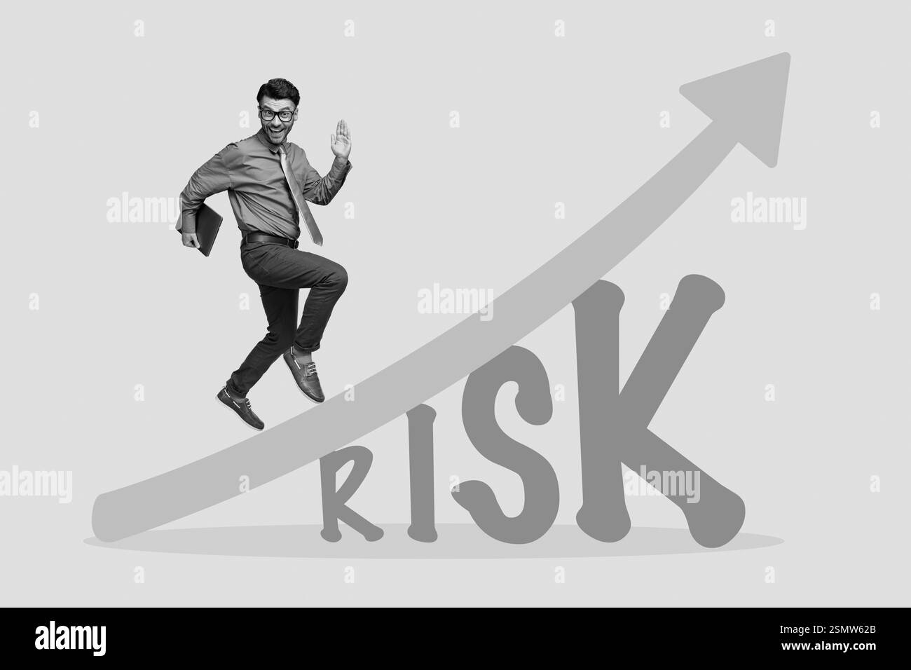 Collage artwork image of mini black white gamma corporate guy running ...