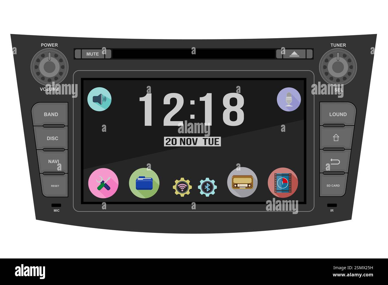 car multimedia with touchscreen vector illustration flat style isolated on white background Stock Photo