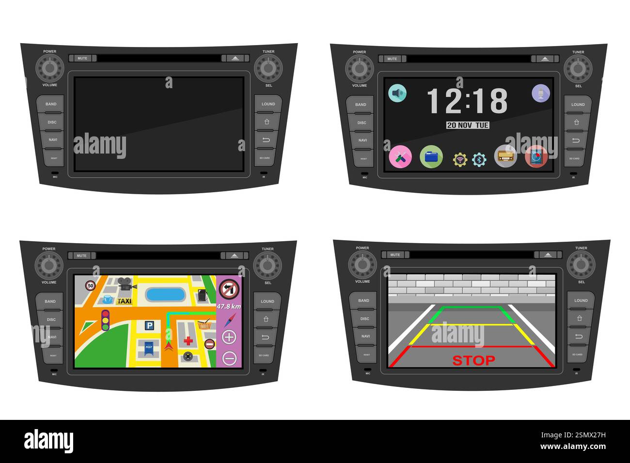 car multimedia with touchscreen vector illustration flat style isolated on white background Stock Photo