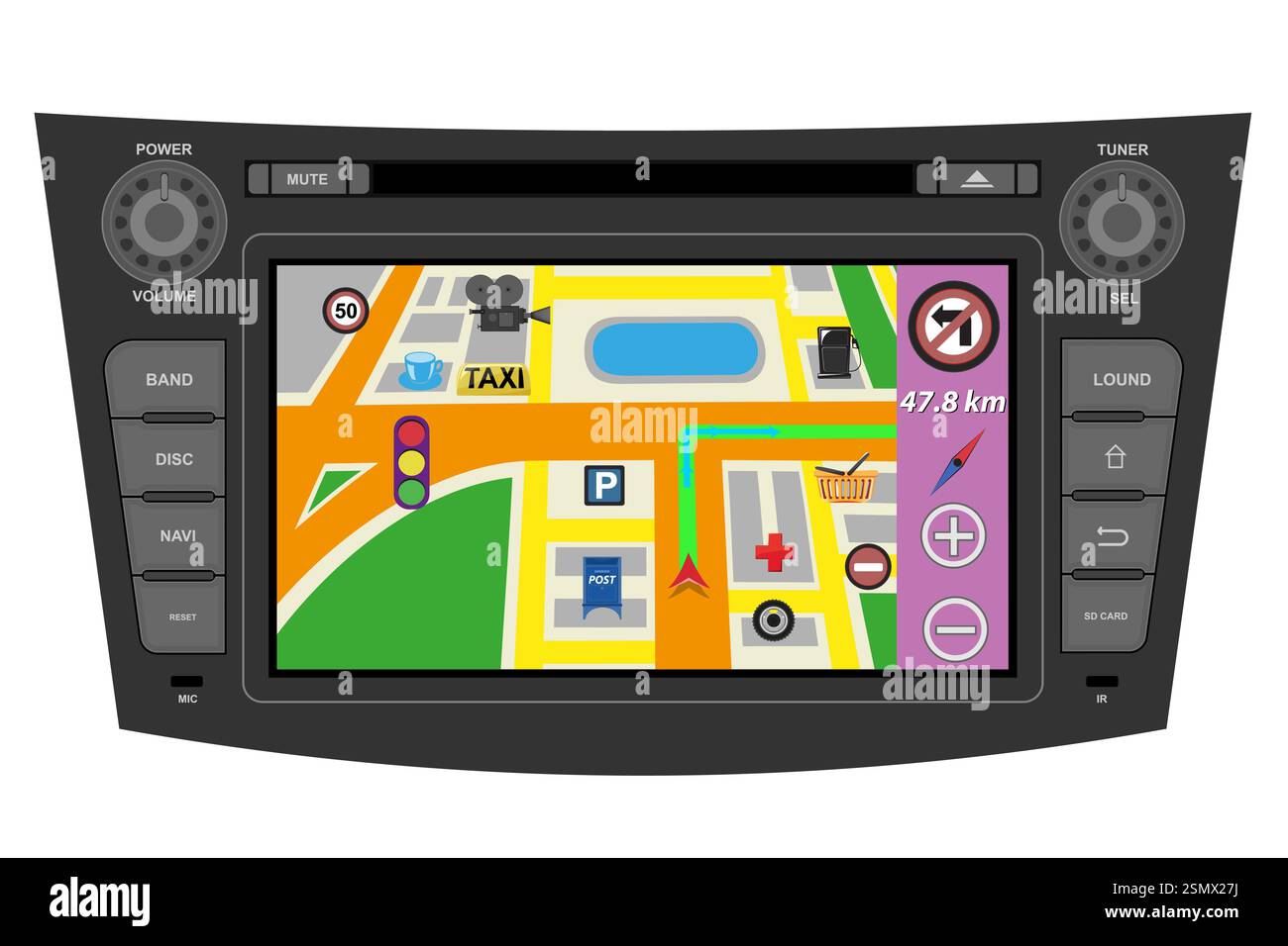 car multimedia with touchscreen vector illustration flat style isolated on white background Stock Photo