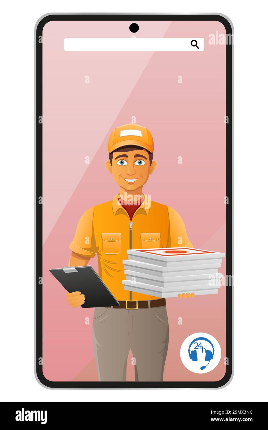 delivery man by phone courier service vector illustration isolated on ...