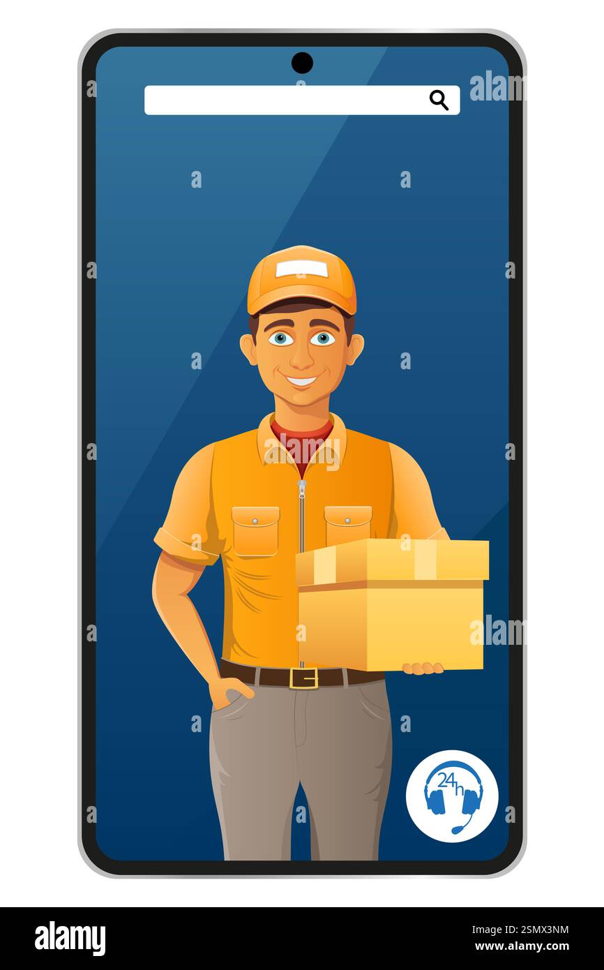 delivery man by phone courier service vector illustration isolated on ...