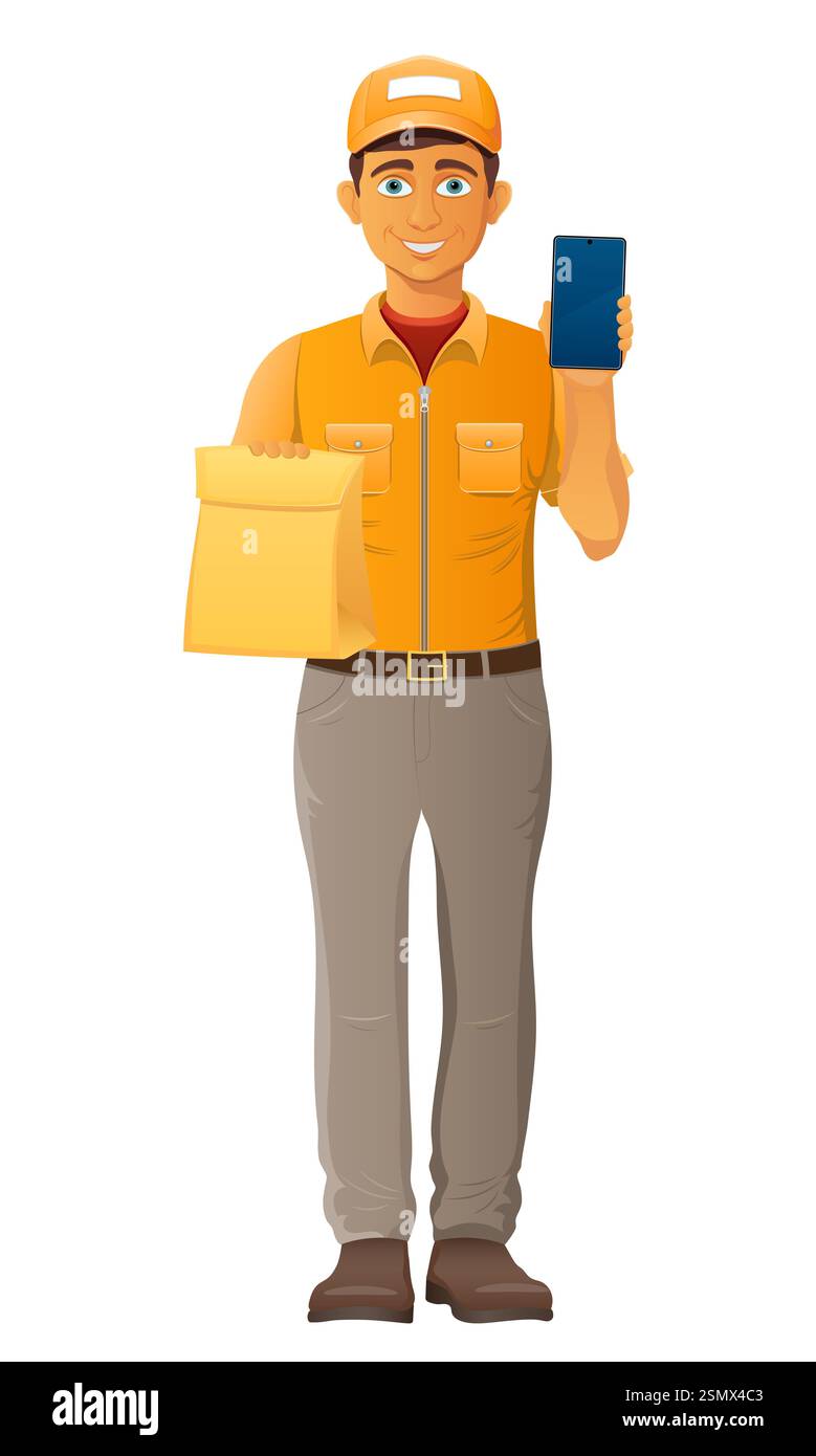 delivery young man courier service vector illustration isolated on ...