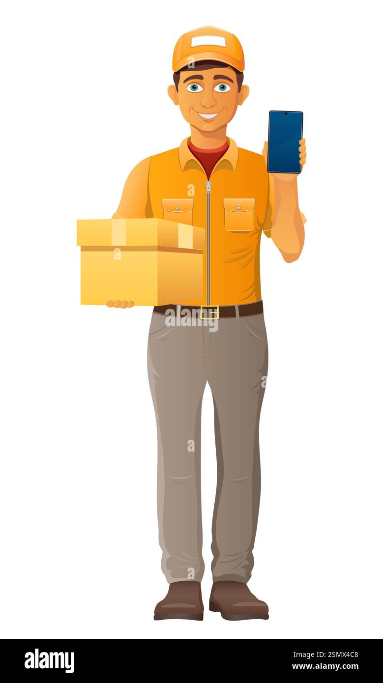 delivery young man courier service vector illustration isolated on ...