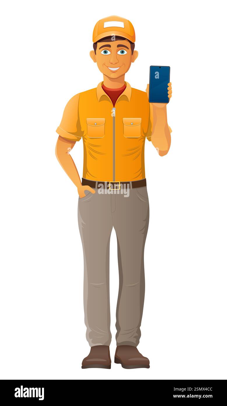 delivery young man courier service vector illustration isolated on ...