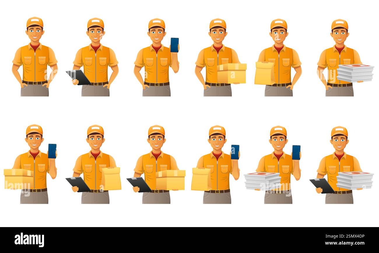 delivery young man courier service vector illustration isolated on ...