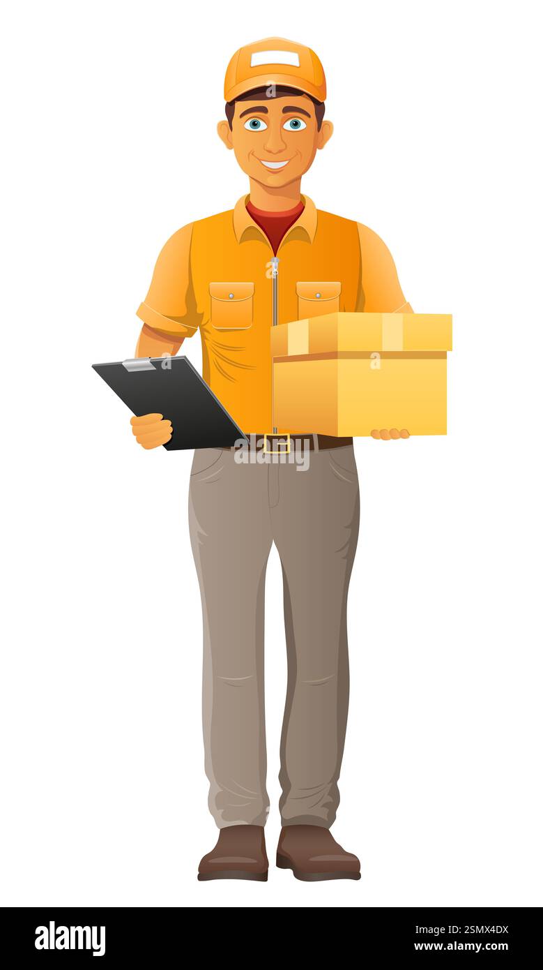 delivery young man courier service vector illustration isolated on ...