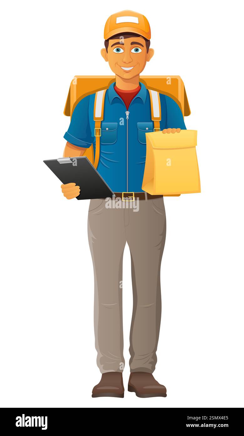 delivery young man courier service vector illustration isolated on ...