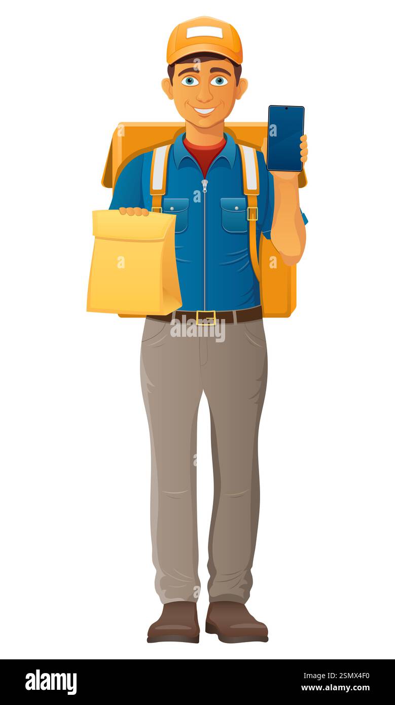 delivery young man courier service vector illustration isolated on ...