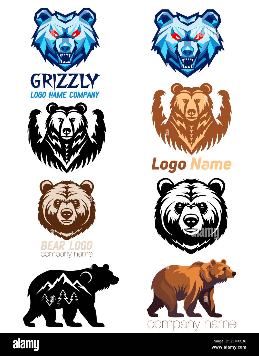 bear grizzly logo creative and original for your business or company set logotype vector illustration isolated on white background Stock Vector