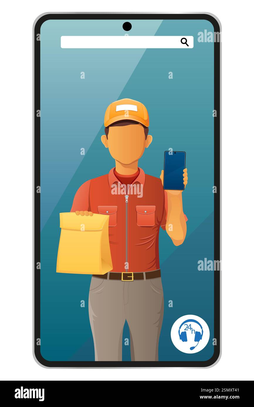delivery man by phone courier service vector illustration isolated on ...