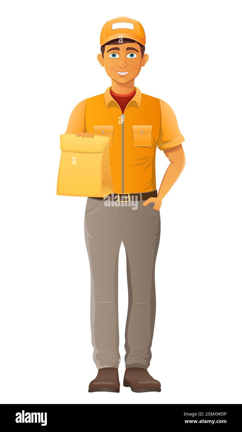 delivery young man courier service vector illustration isolated on ...
