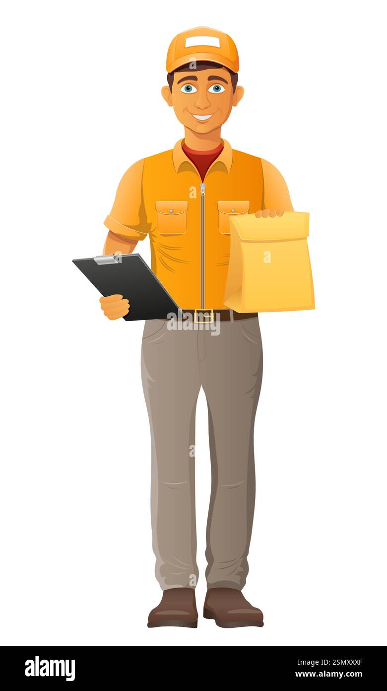 delivery young man courier service vector illustration isolated on ...