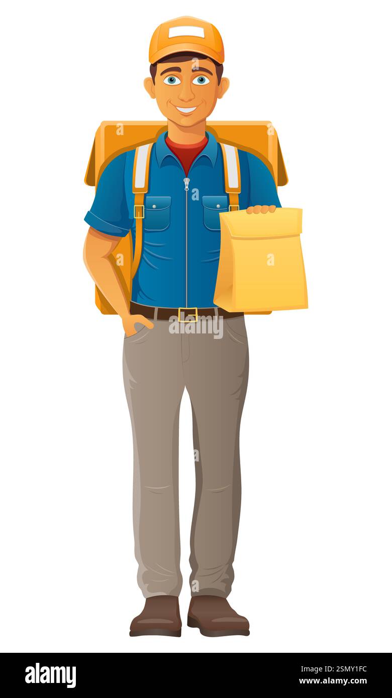 delivery young man courier service vector illustration isolated on ...