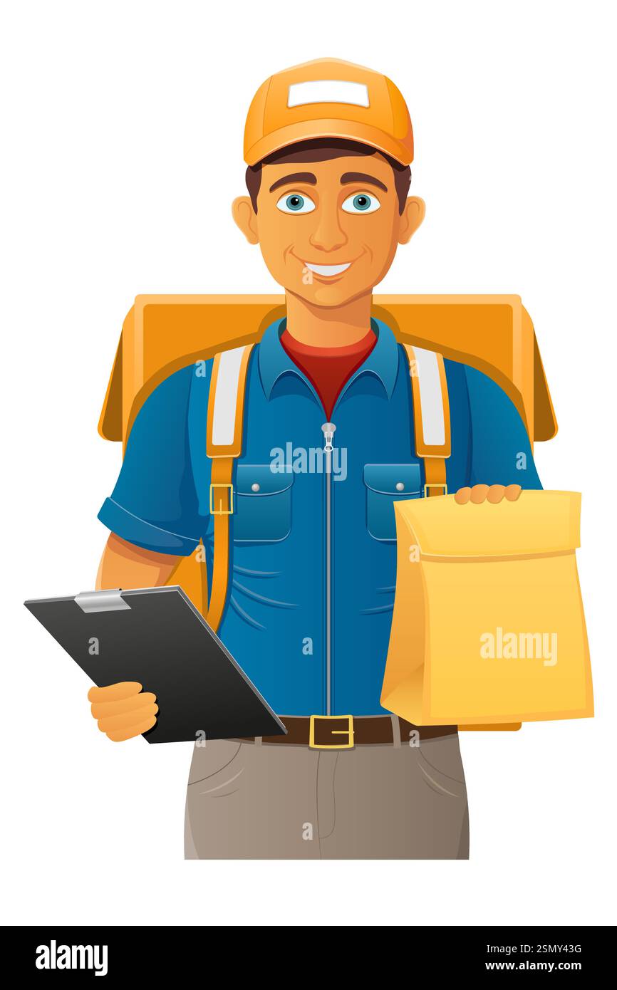 delivery young man courier service vector illustration isolated on ...
