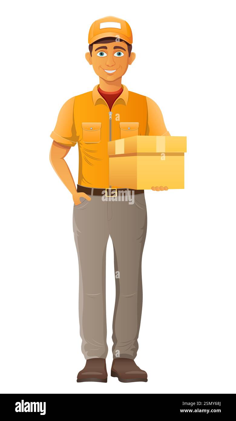 delivery young man courier service vector illustration isolated on ...