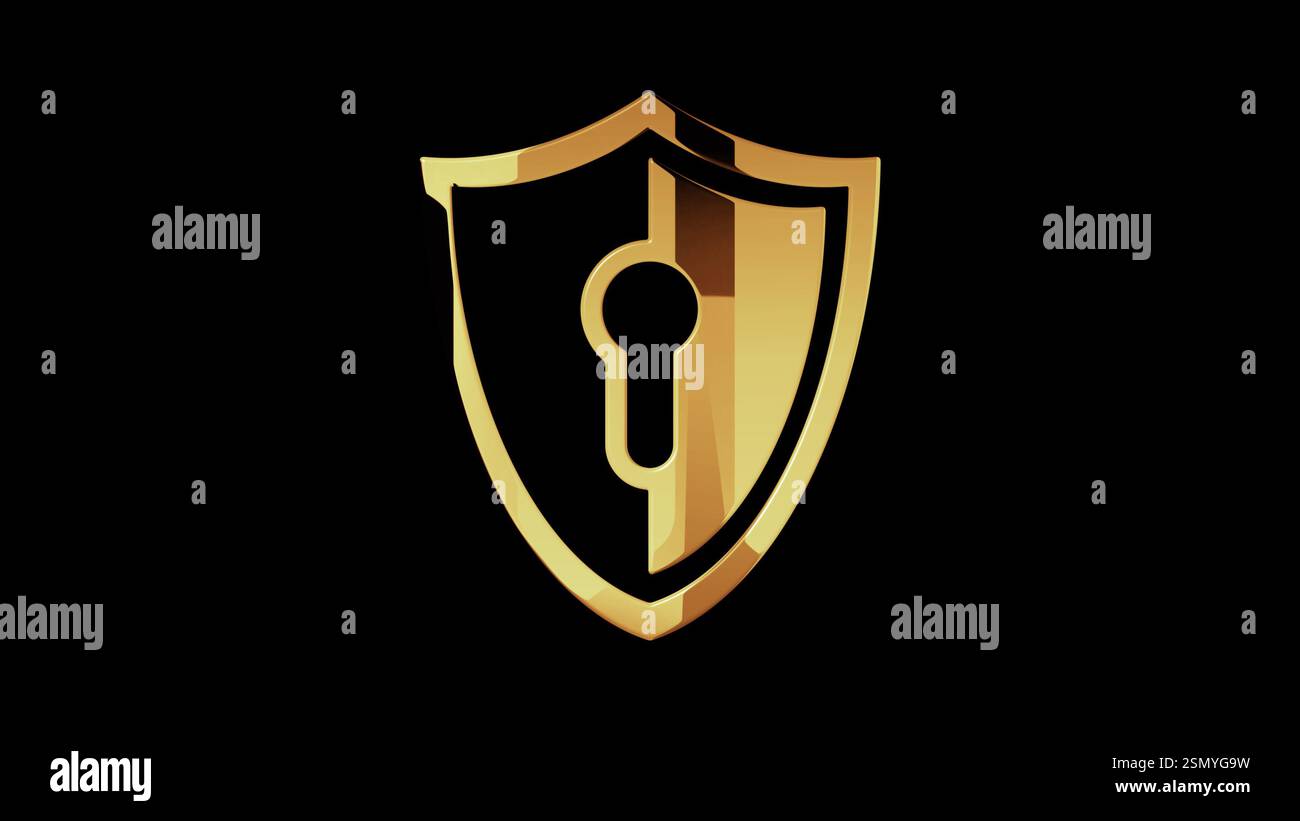 Shield cyber security computer system protection golden metal symbol ...