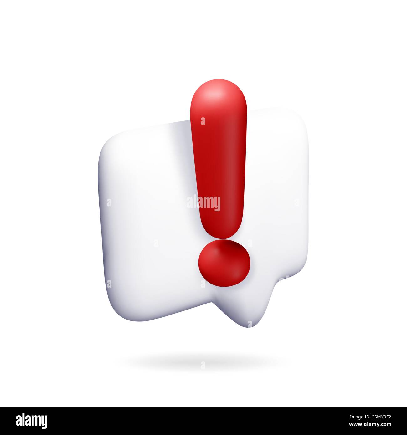 3D exclamation mark in white square chat bubble. Stock Vector