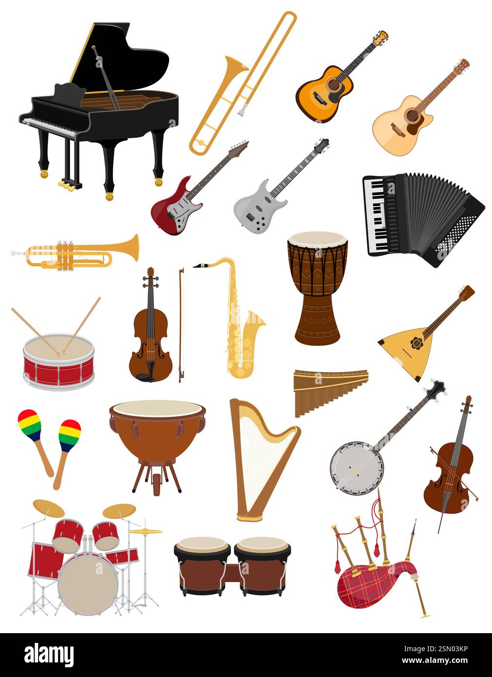 set musical instrument flat style vector illustration isolated on white ...